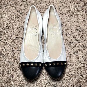 AGL Ballet Cap Toe Leather Flats Size 37 EU‎ Black/White US/7